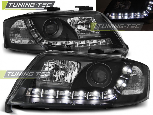 LED Tagfahrlicht Design Scheinwerfer für Audi A6 4B 01-04 schwarz